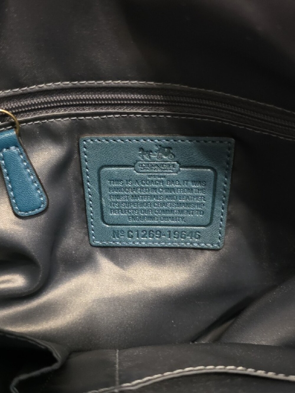 Coach Teal Woven Leather Tote with Gold Hardware - Picture 9 of 13